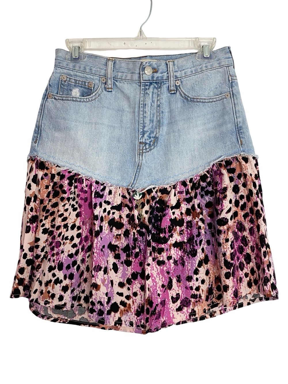 Custom Denim Jean Skirt Womens Size 2 XS Waist 26 Coastal Cowgirl Animal Print
